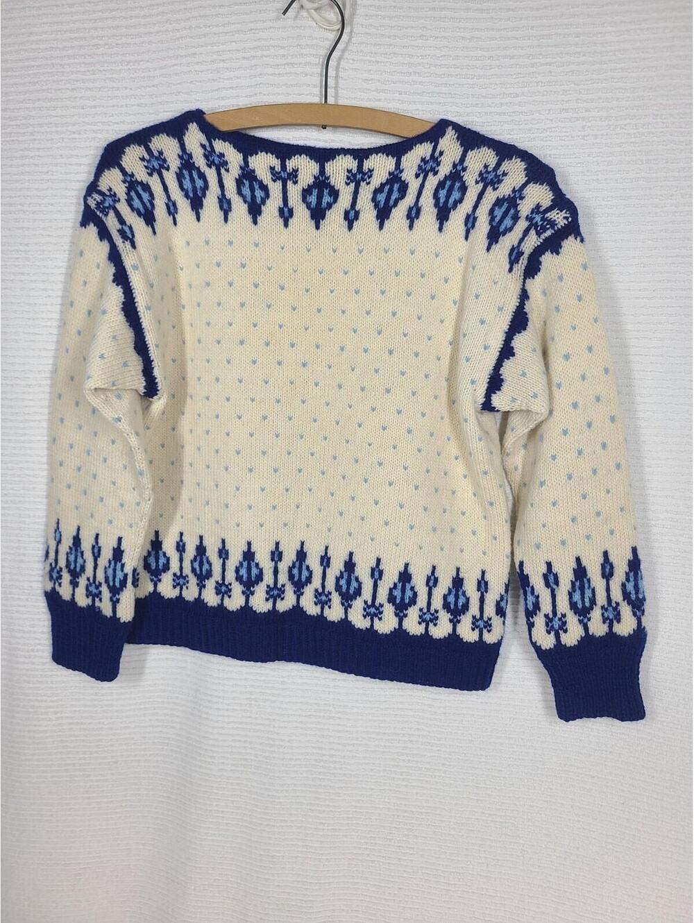 Vintage 60s Norwegian Knit Sweater Women's M Hand Knit Blue Drip Intarsia Norway - Picture 8 of 10